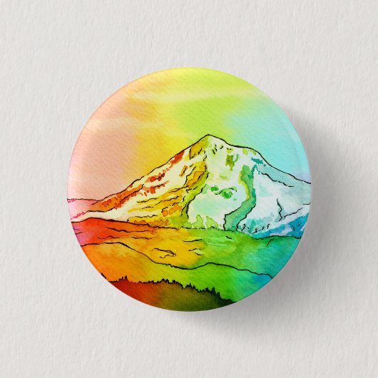 Regenboog Waterverf Mount Hood Button (Voorkant)