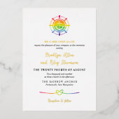 Regenboog Waterverf Nautische LGBT 2 in 1 Bruiloft Folie Uitnodiging (Voorkant)