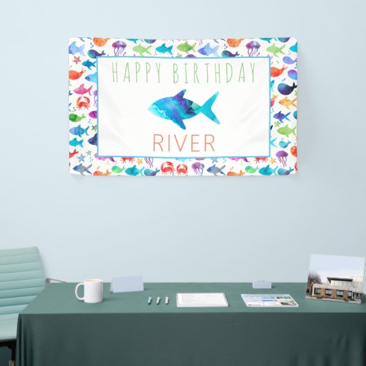 Regenboog Waterverf onder het Zee Regenboog Vis Spandoek (Beurs)