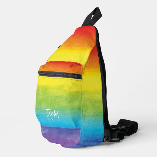Regenboog Waterverf Paarse Rode Moderne Naam Sling Bag (Rechterhoek)
