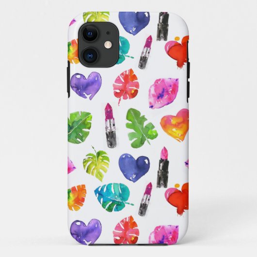 Regenboog waterverf palmbladeren pingenslipsticks Case-Mate iPhone case (Achterkant)