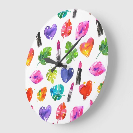Regenboog waterverf palmbladeren pingenslipsticks grote klok (Hoek)