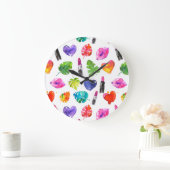 Regenboog waterverf palmbladeren pingenslipsticks grote klok (Huis)