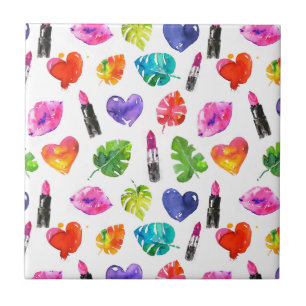 Regenboog waterverf palmbladeren pingenslipsticks tegeltje