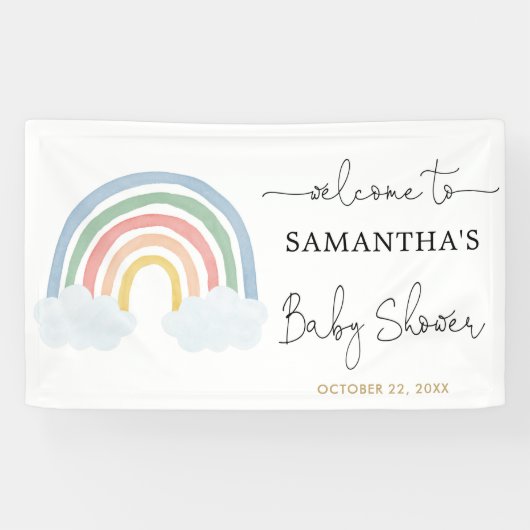 Regenboog waterverf pastel baby shower achtergrond spandoek (Horizontaal)