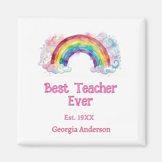 regenboog waterverf pastel beste leraar ooit est magneet (Voorkant)