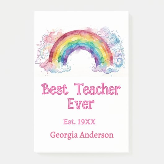 regenboog waterverf pastel beste leraar ooit est post-it® notes (Voorkant)