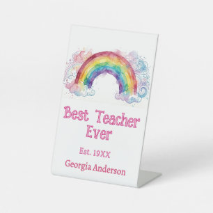 regenboog waterverf pastel beste leraar ooit est reclamebord met voetstuk