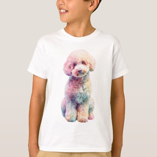 Regenboog Waterverf Poodle Kinderen T-shirt (Voorkant)