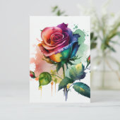 Regenboog Waterverf Roos Verjaardag Kaart (Staand voorkant)
