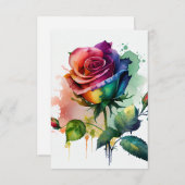 Regenboog Waterverf Roos Verjaardag Kaart (Voorkant / Achterkant)