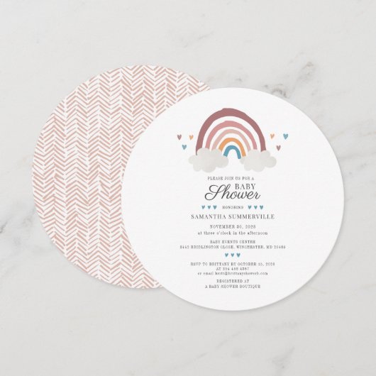 Regenboog Waterverf Script Chic Baby Borrel Kaart (Voorkant / Achterkant)