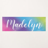 Regenboog Waterverf Script Monogram Naam Yogamat (Voorkant (horizontaal))