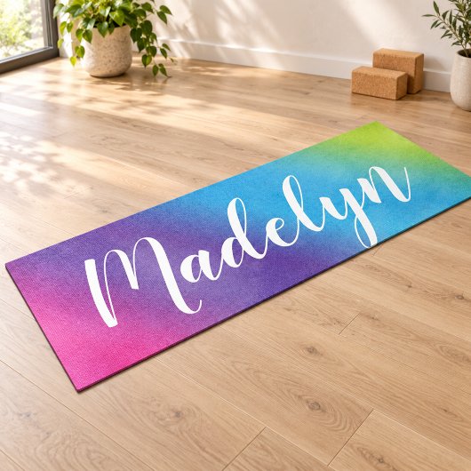 Regenboog Waterverf Script Monogram Naam Yogamat