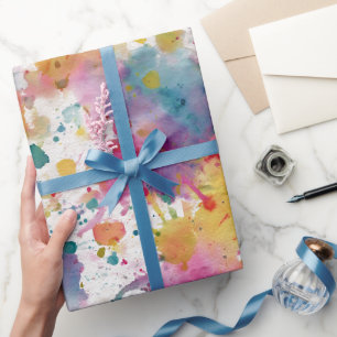 Regenboog Waterverf Spat Abstract Patroon Cadeaupapier