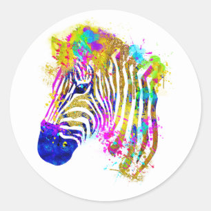 Regenboog Waterverf Spat Waterverf Vlek Zebrastrep Ronde Sticker