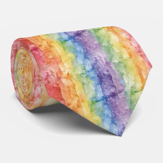 Regenboog Waterverf Strepen Patroon Stropdas (Opgerold)