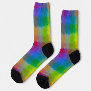 Regenboog Waterverf Vierkanten Sokken