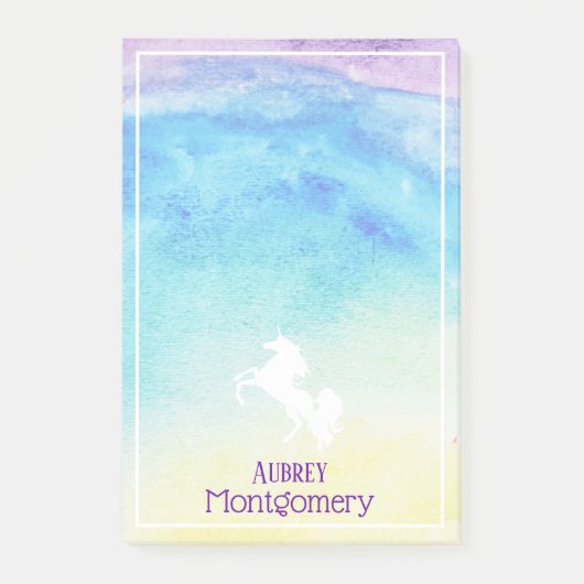 Regenboog Waterverf & Witte Eenhoorn Gepersonalise Post-it® Notes (Voorkant)