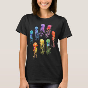 Regenboog Waterverfkwal op Donker Teal T-shirt