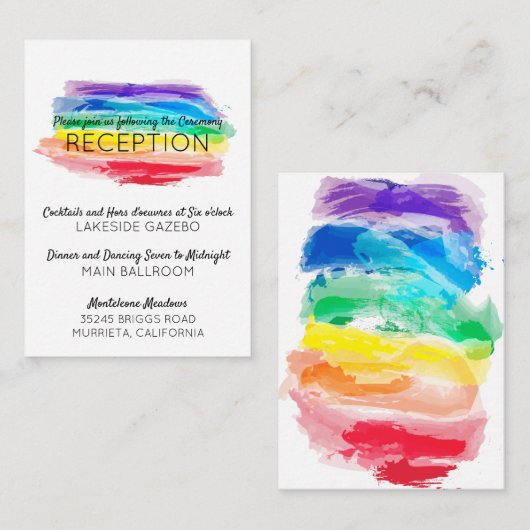 Regenboog Waterverven Bruiloft Receptie Enclosure Informatiekaartje (Voorkant / Achterkant)
