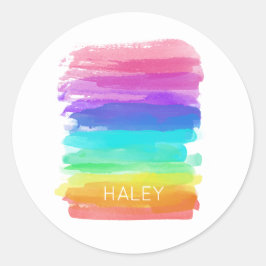 Regenboog Waterverven Moderne kunstnaam Kleurrijk Ronde Sticker