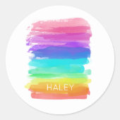 Regenboog Waterverven Moderne kunstnaam Kleurrijk Ronde Sticker (Voorkant)