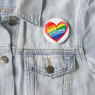 Regenboog Welkom Hart Ronde Button 5,7 Cm