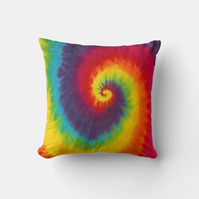 Regenboog Wervel Tie Dye Hippie Koel Kleurig Kussen (Voorkant)