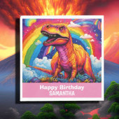 Regenboog Wild Een verjaardag T Rex Roze Servet