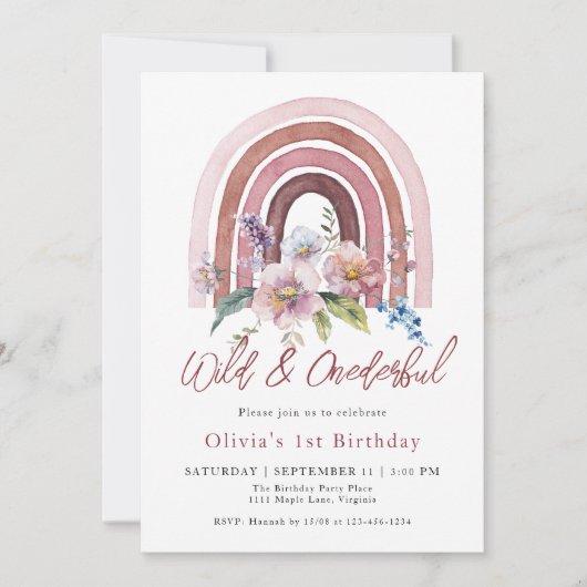 Regenboog Wild & Onederful Wildflower 1e Verjaarda Kaart (Voorkant)