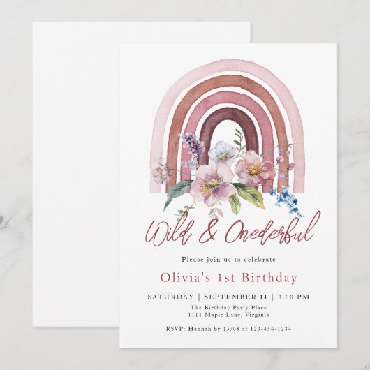 Regenboog Wild & Onederful Wildflower 1e Verjaarda Kaart (Voorkant / Achterkant)