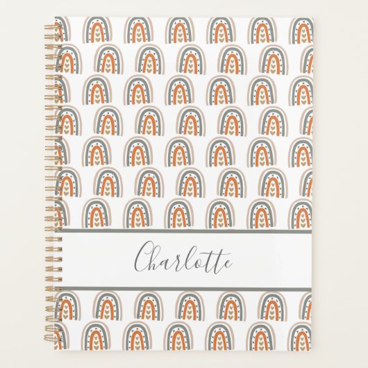 Regenboog wit rose goud grijs monogram naam 2025 planner (Voorkant)