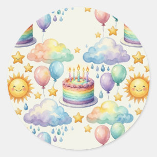 Regenboog Wolk Verjaardag Ronde Sticker