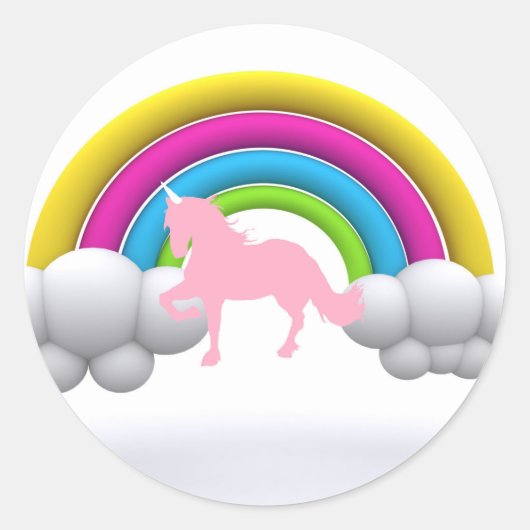 Regenboog, Wolken, Eenhoorn, Douane Gedrukt Ronde Sticker (Voorkant)