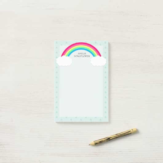 Regenboog Wolken en Hart Regendruppels Gepersonali Post-it® Notes (Op bureau)