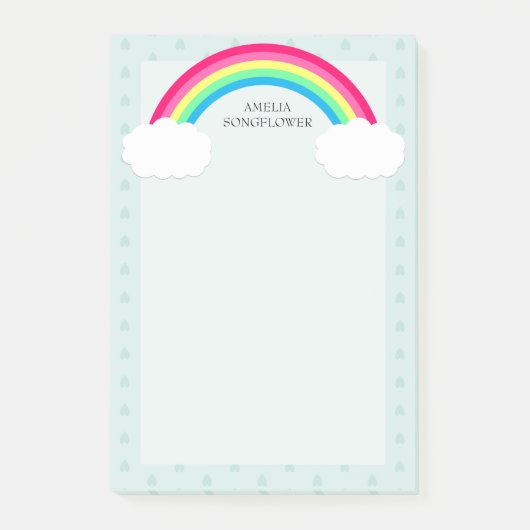 Regenboog Wolken en Hart Regendruppels Gepersonali Post-it® Notes (Voorkant)