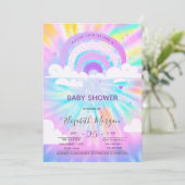Regenboog Wolken Harten Tie Dye Baby Shower Kaart (Staand voorkant)