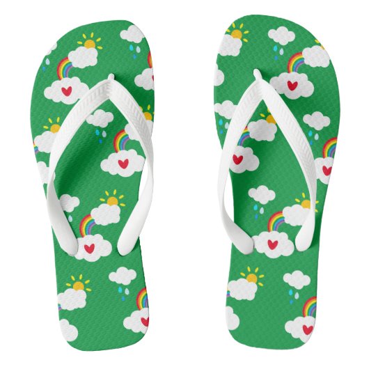Regenboog, wolken, regen en zon Flip Flops (Voetbed)