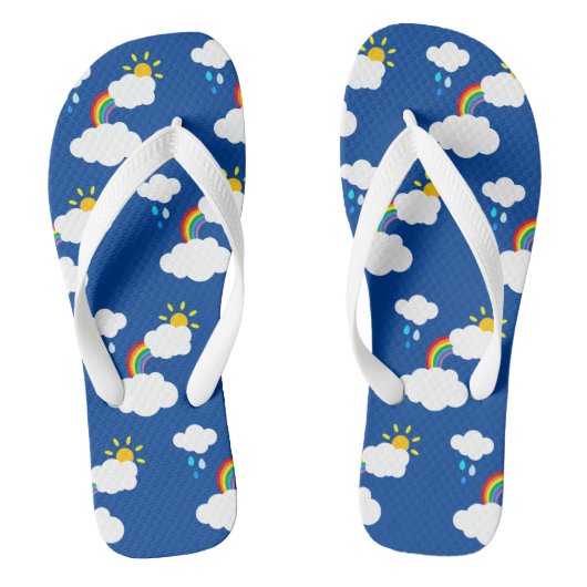 Regenboog, wolken, regen- en zonne-Teenslippers Teenslippers (Voetbed)