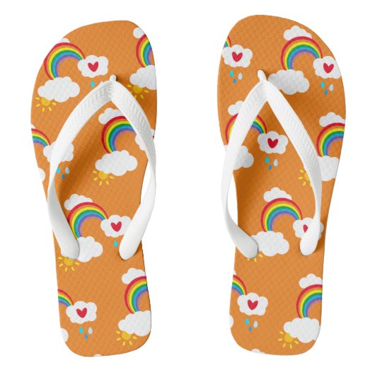 Regenboog, wolken, regen- en zonne-Teenslippers Teenslippers (Voetbed)