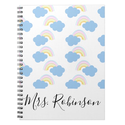 Regenboog Wolken Script Leraren Naam Notitieboek (Voorkant)