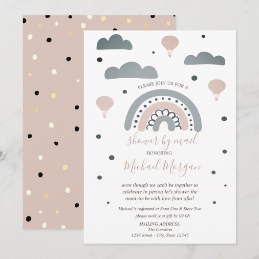 Regenboog, wolken, Stippen Virtueel Baby shower pe Kaart (Voorkant / Achterkant)