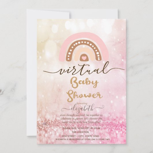 Regenboog, wolkenkrabber Bokeh Virtual Baby shower Kaart (Voorkant)