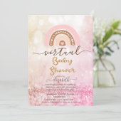 Regenboog, wolkenkrabber Bokeh Virtual Baby shower Kaart (Staand voorkant)