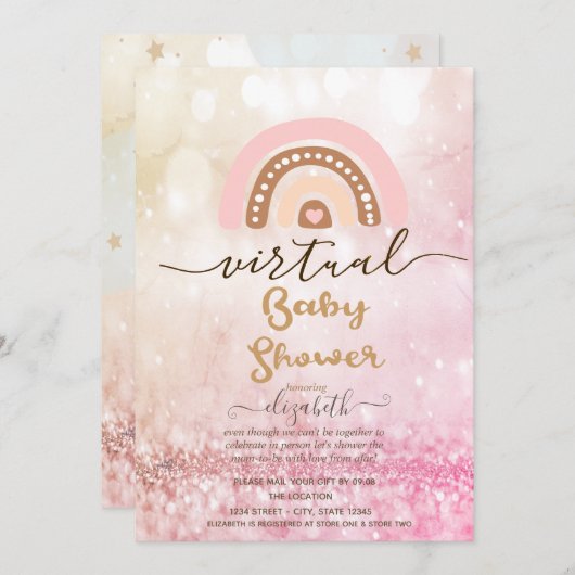 Regenboog, wolkenkrabber Bokeh Virtual Baby shower Kaart (Voorkant / Achterkant)