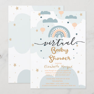Regenboog, wolkenkrabbers, virtueel Baby shower Kaart