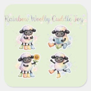 Regenboog Wollen Knuffel Sticker Vel, Pastel lam