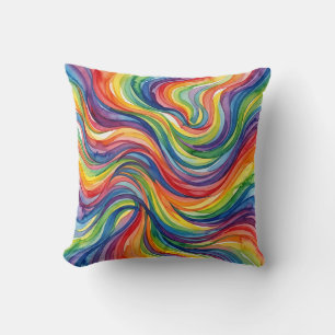 Regenboog Worp Kussen – Abstracte Waterverf