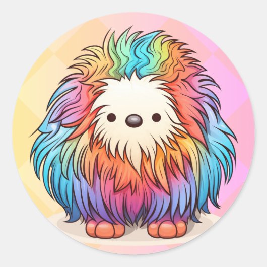 Regenboog Yeti ronde Sticker (Voorkant)